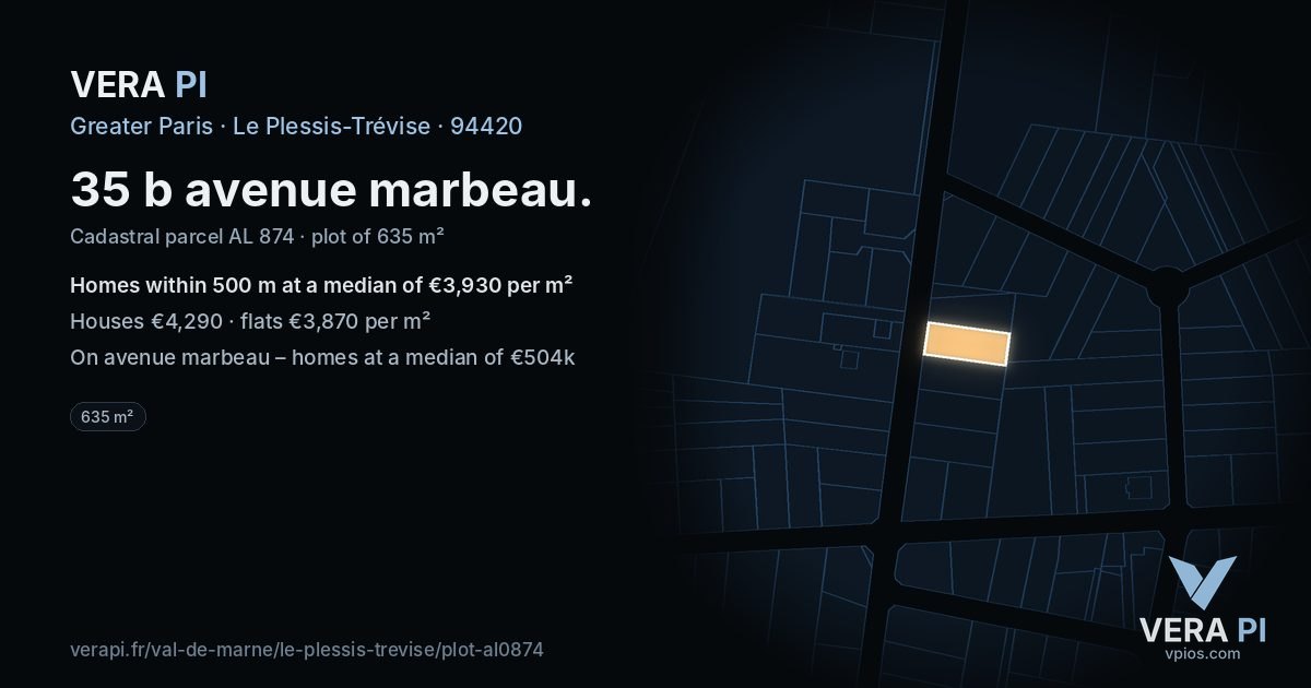 35 b avenue marbeau, Le Plessis-Trévise at night – the plot lit, the parcels around coloured by the prices near them