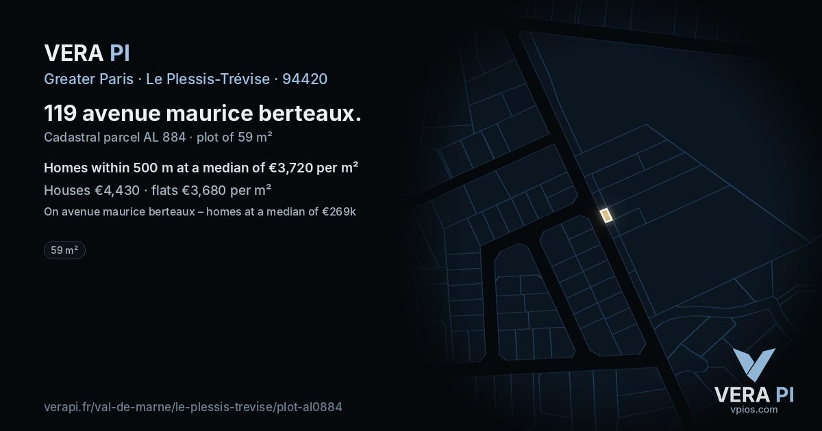 119 avenue maurice berteaux, Le Plessis-Trévise at night – the plot lit, the parcels around coloured by the prices near them