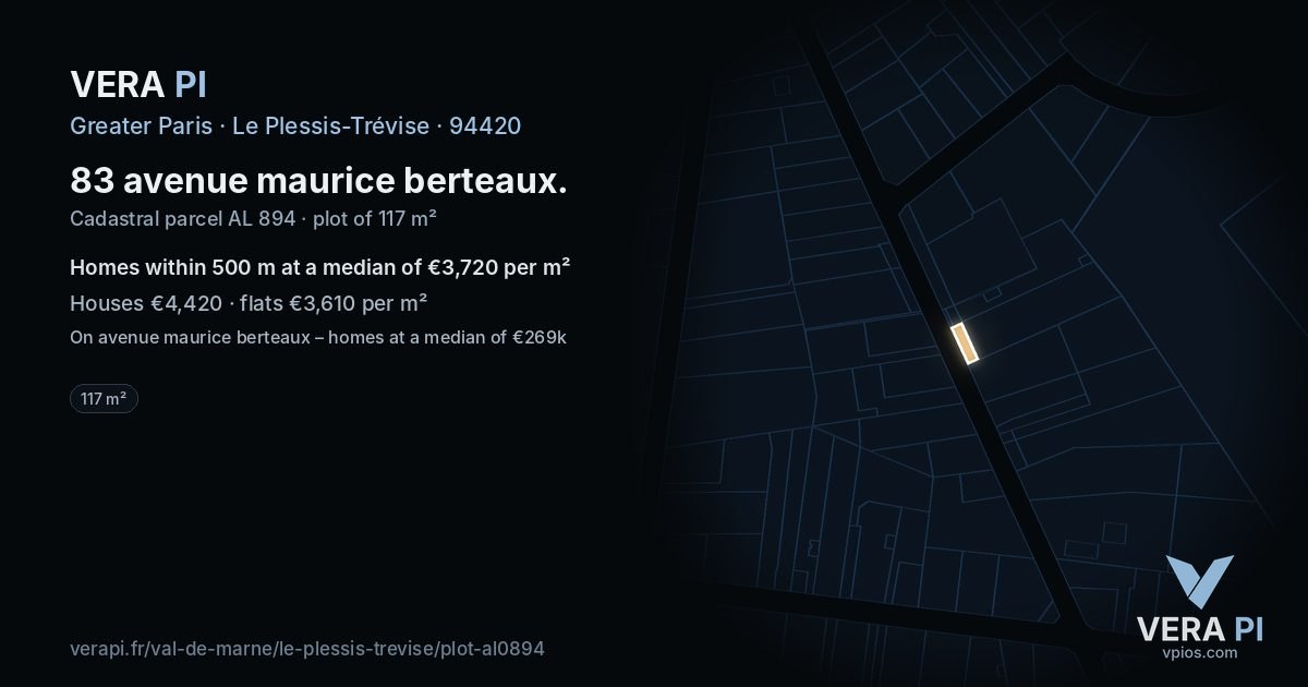 83 avenue maurice berteaux, Le Plessis-Trévise at night – the plot lit, the parcels around coloured by the prices near them