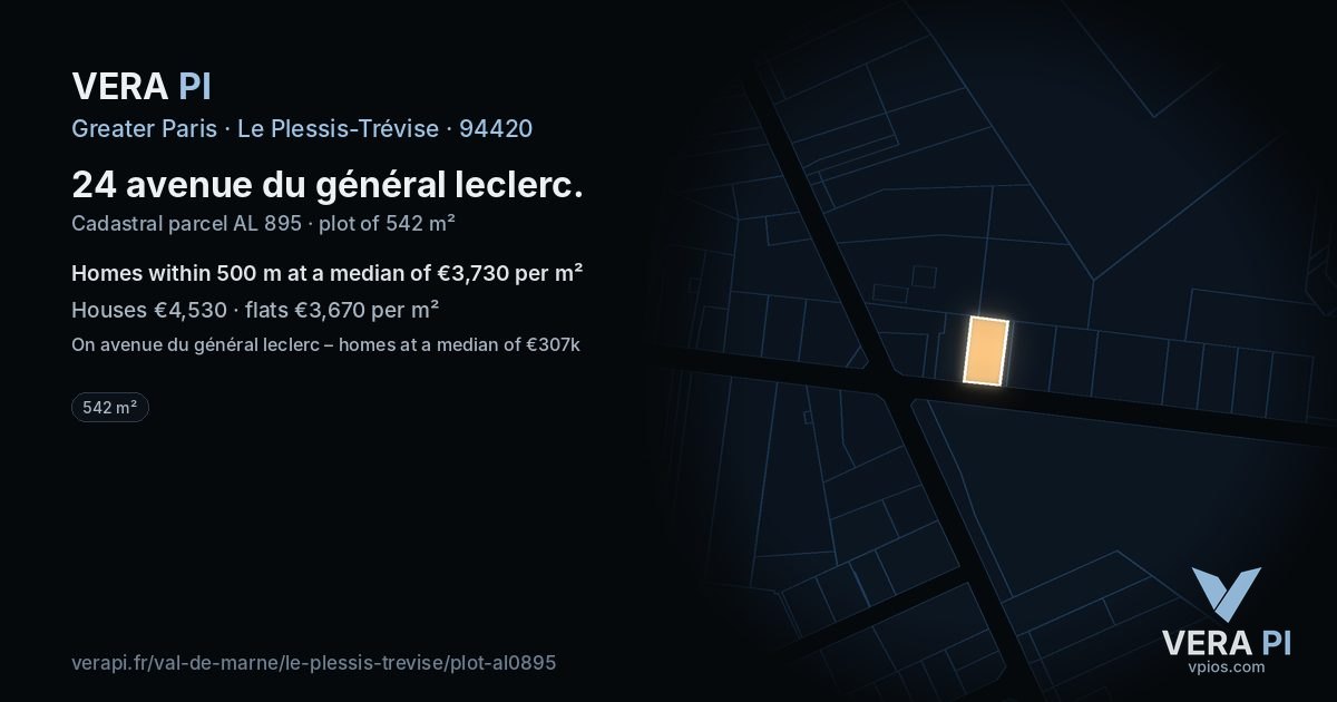 24 avenue du général leclerc, Le Plessis-Trévise at night – the plot lit, the parcels around coloured by the prices near them