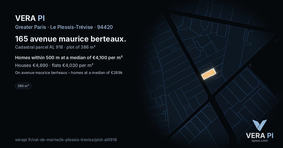 165 avenue maurice berteaux, Le Plessis-Trévise at night – the plot lit, the parcels around coloured by the prices near them