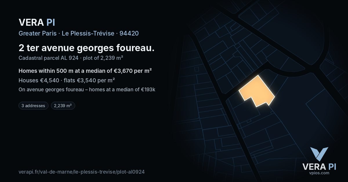 2 ter avenue georges foureau, Le Plessis-Trévise at night – the plot lit, the parcels around coloured by the prices near them