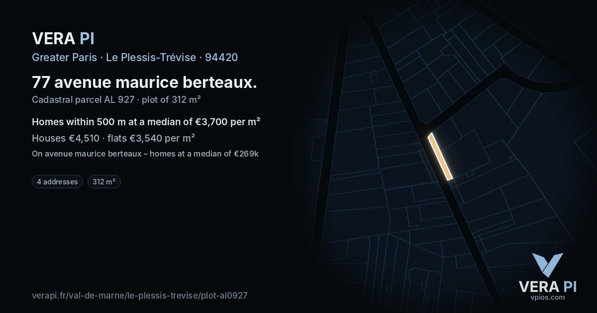 77 avenue maurice berteaux, Le Plessis-Trévise at night – the plot lit, the parcels around coloured by the prices near them