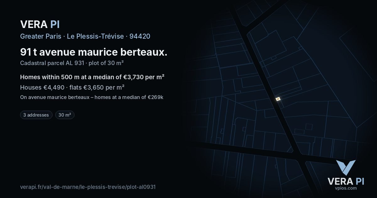 91 t avenue maurice berteaux, Le Plessis-Trévise at night – the plot lit, the parcels around coloured by the prices near them