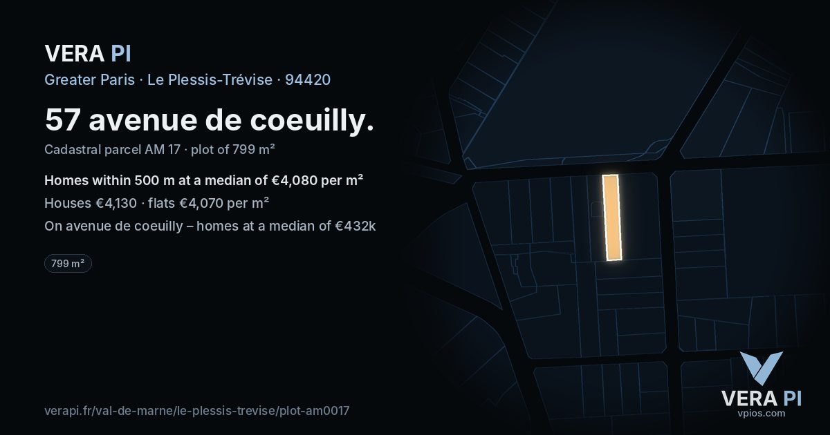 57 avenue de coeuilly, Le Plessis-Trévise at night – the plot lit, the parcels around coloured by the prices near them