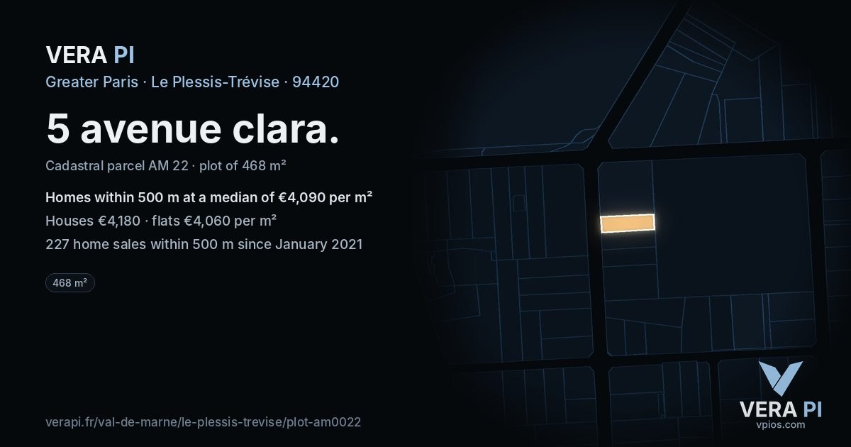 5 avenue clara, Le Plessis-Trévise at night – the plot lit, the parcels around coloured by the prices near them
