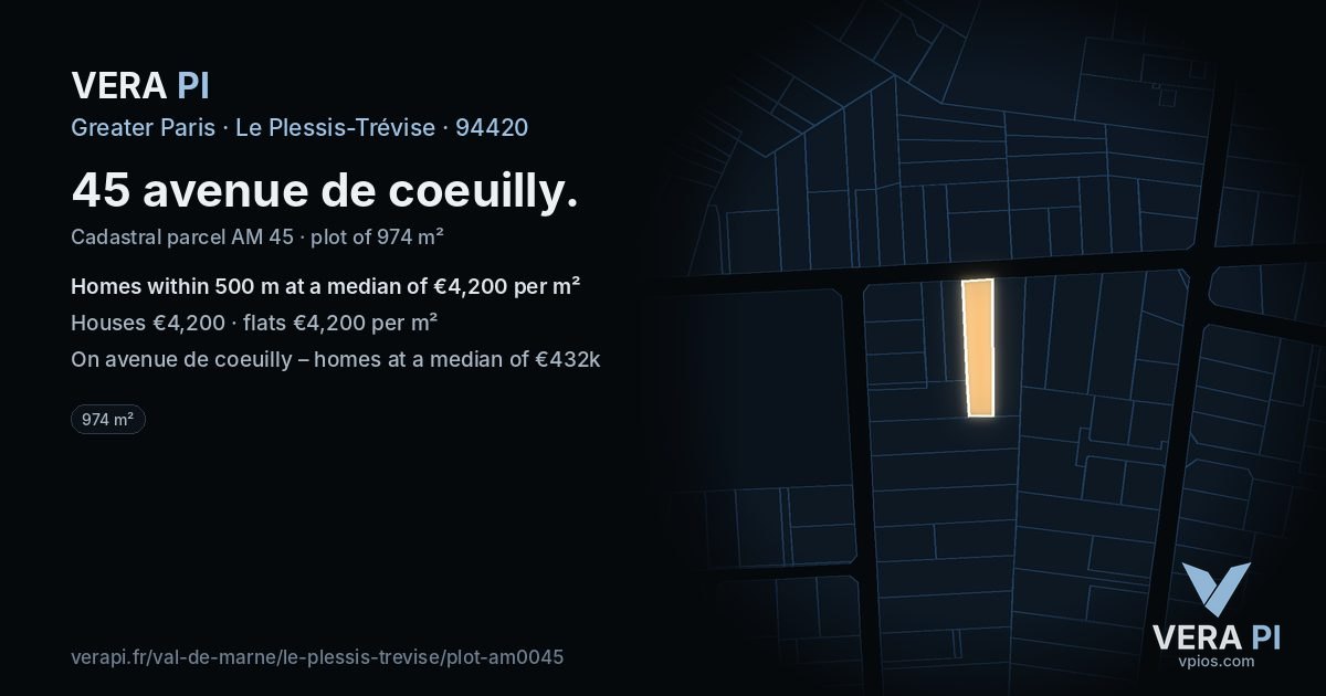45 avenue de coeuilly, Le Plessis-Trévise at night – the plot lit, the parcels around coloured by the prices near them