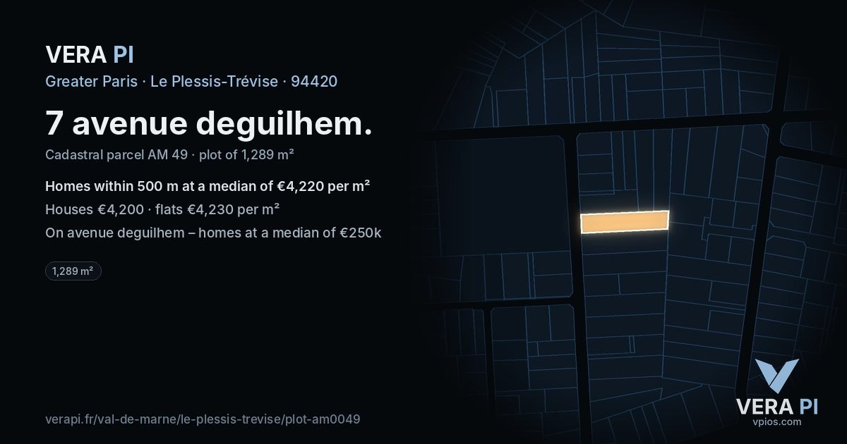 7 avenue deguilhem, Le Plessis-Trévise at night – the plot lit, the parcels around coloured by the prices near them