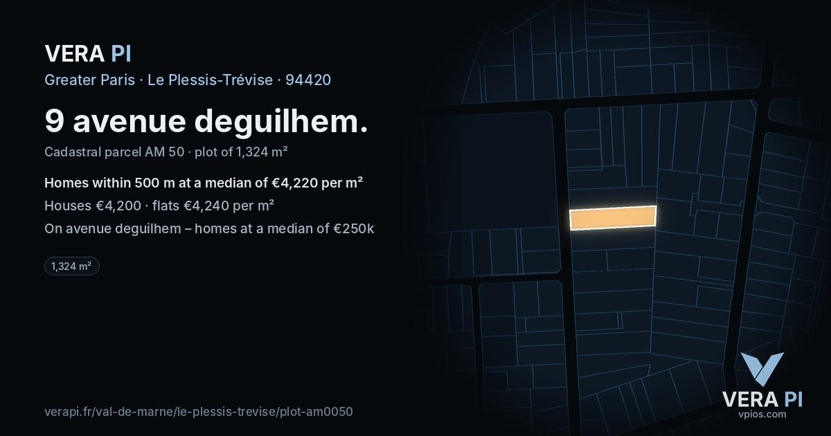 9 avenue deguilhem, Le Plessis-Trévise at night – the plot lit, the parcels around coloured by the prices near them