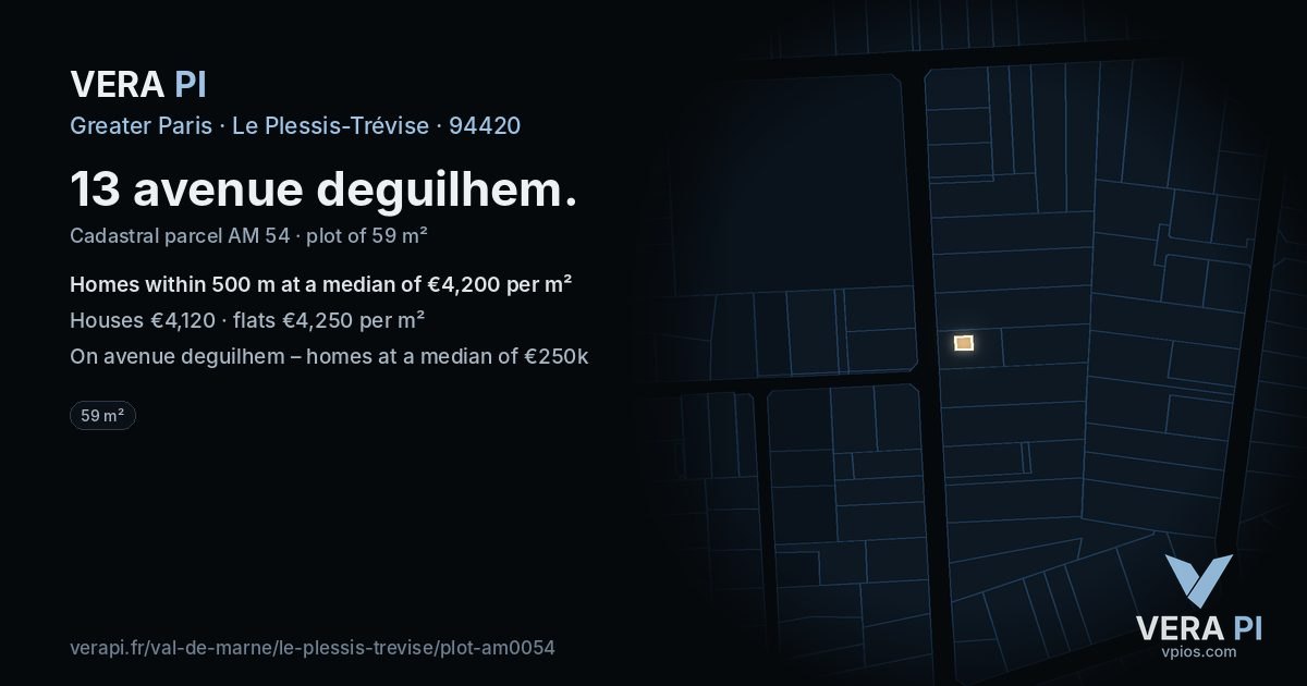 13 avenue deguilhem, Le Plessis-Trévise at night – the plot lit, the parcels around coloured by the prices near them