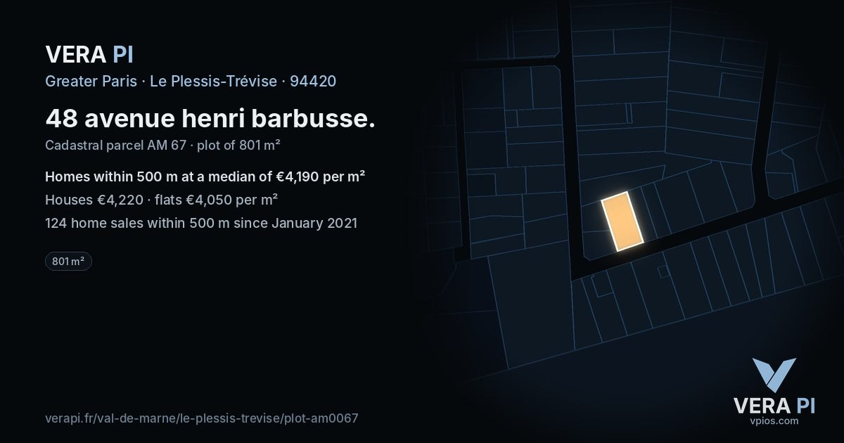 48 avenue henri barbusse, Le Plessis-Trévise at night – the plot lit, the parcels around coloured by the prices near them