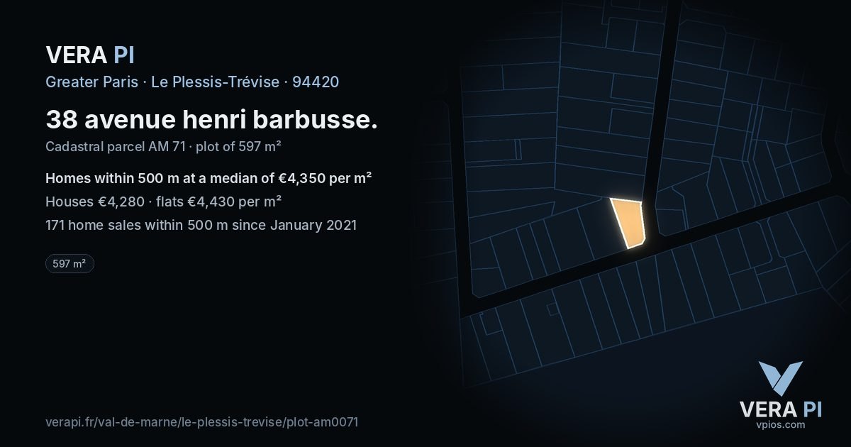 38 avenue henri barbusse, Le Plessis-Trévise at night – the plot lit, the parcels around coloured by the prices near them