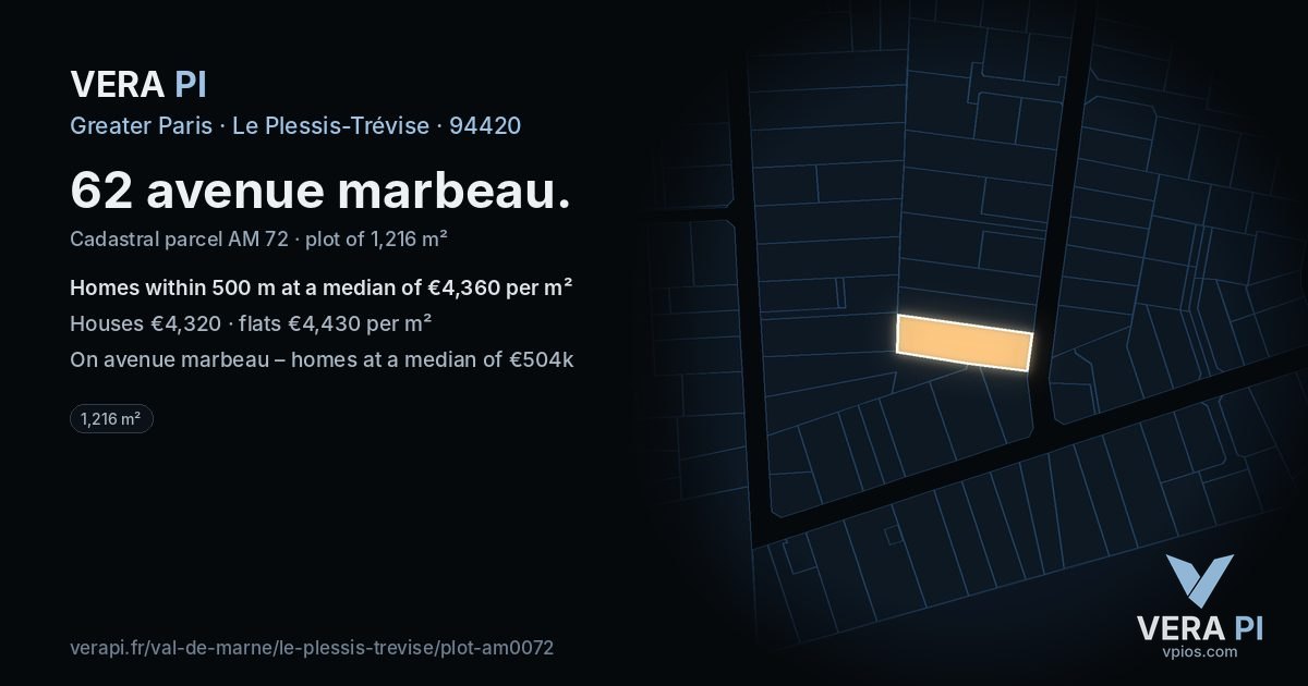 62 avenue marbeau, Le Plessis-Trévise at night – the plot lit, the parcels around coloured by the prices near them