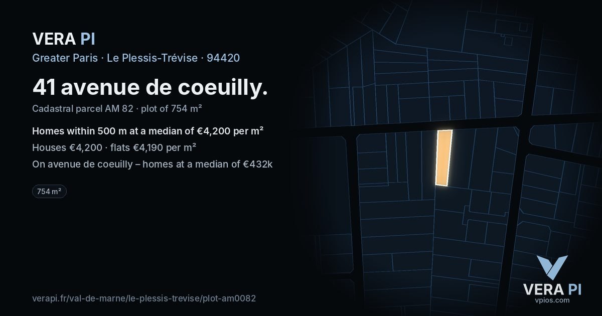 41 avenue de coeuilly, Le Plessis-Trévise at night – the plot lit, the parcels around coloured by the prices near them