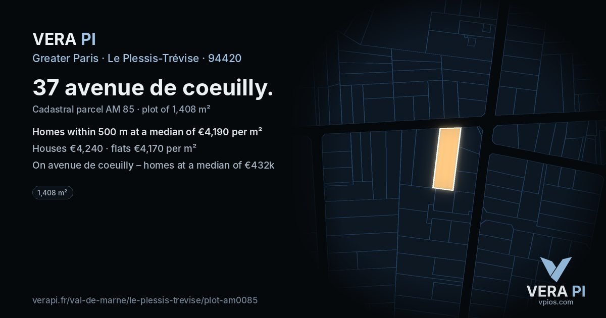 37 avenue de coeuilly, Le Plessis-Trévise at night – the plot lit, the parcels around coloured by the prices near them