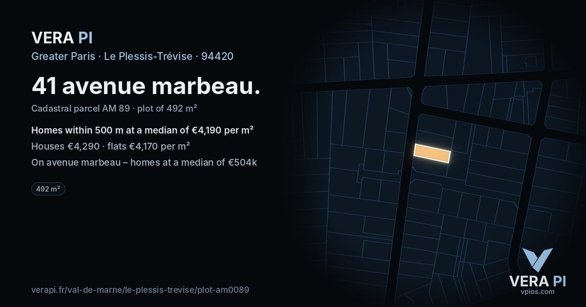41 avenue marbeau, Le Plessis-Trévise at night – the plot lit, the parcels around coloured by the prices near them