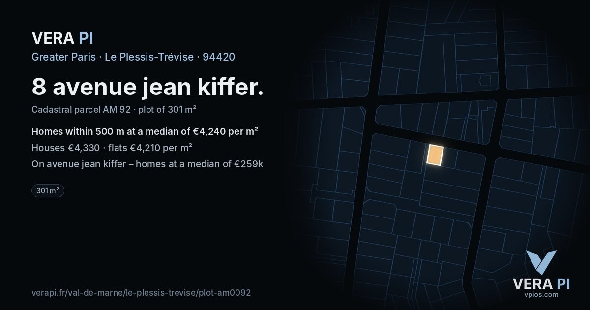 8 avenue jean kiffer, Le Plessis-Trévise at night – the plot lit, the parcels around coloured by the prices near them