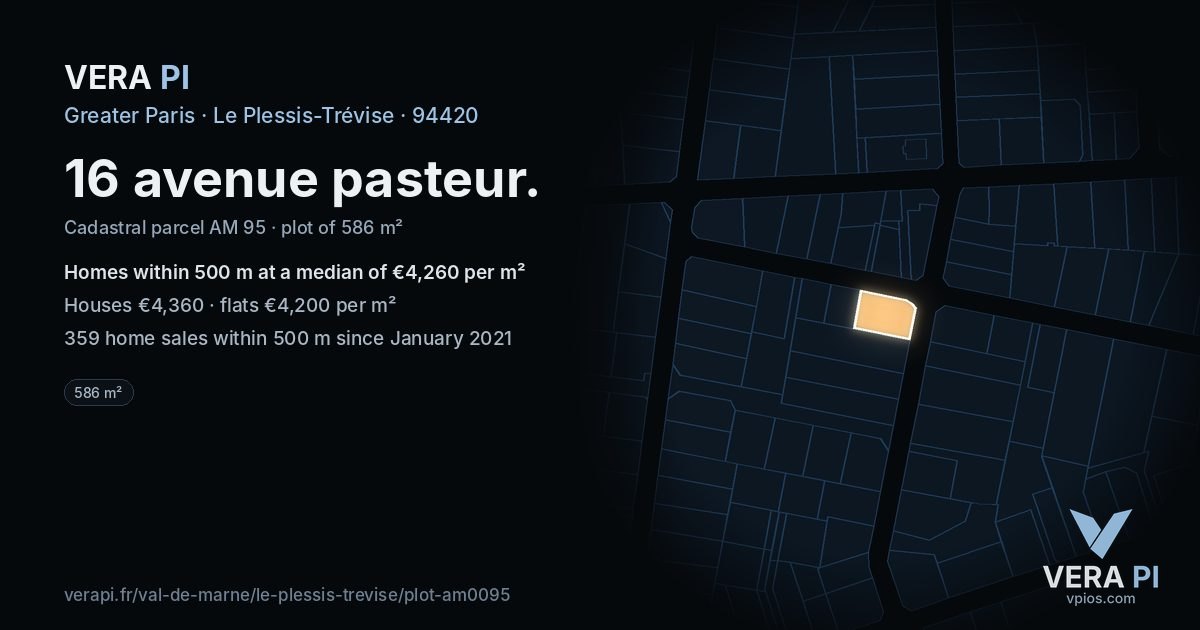 16 avenue pasteur, Le Plessis-Trévise at night – the plot lit, the parcels around coloured by the prices near them