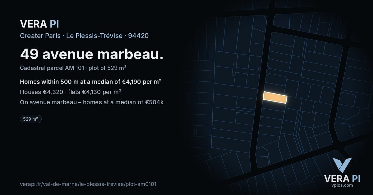 49 avenue marbeau, Le Plessis-Trévise at night – the plot lit, the parcels around coloured by the prices near them