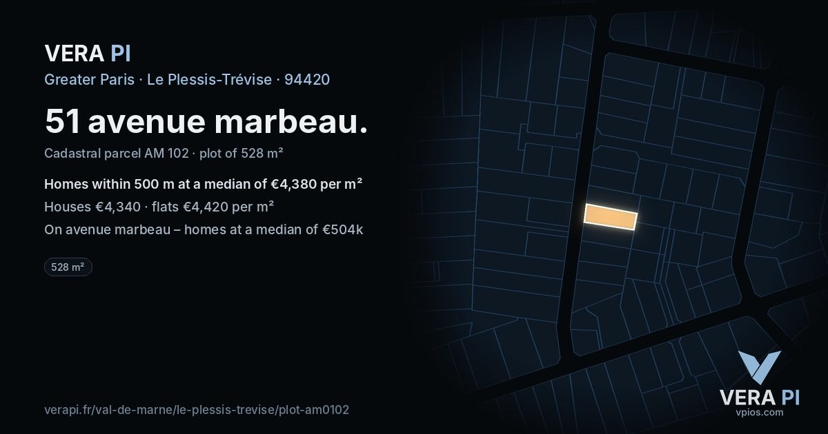 51 avenue marbeau, Le Plessis-Trévise at night – the plot lit, the parcels around coloured by the prices near them