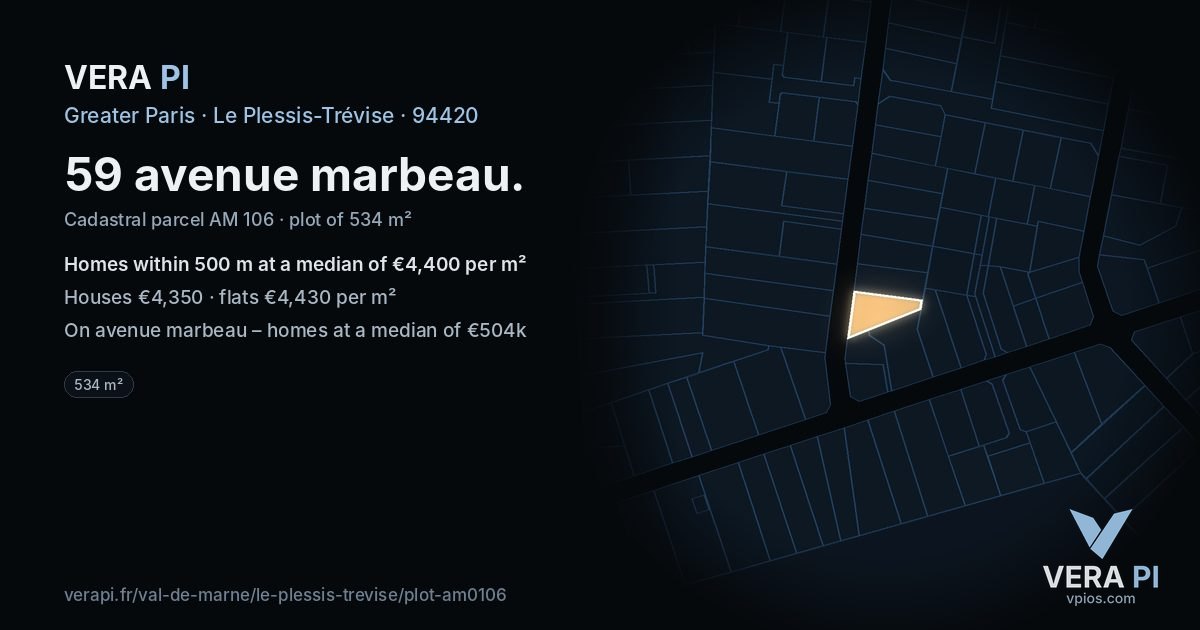 59 avenue marbeau, Le Plessis-Trévise at night – the plot lit, the parcels around coloured by the prices near them