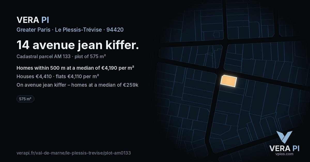 14 avenue jean kiffer, Le Plessis-Trévise at night – the plot lit, the parcels around coloured by the prices near them