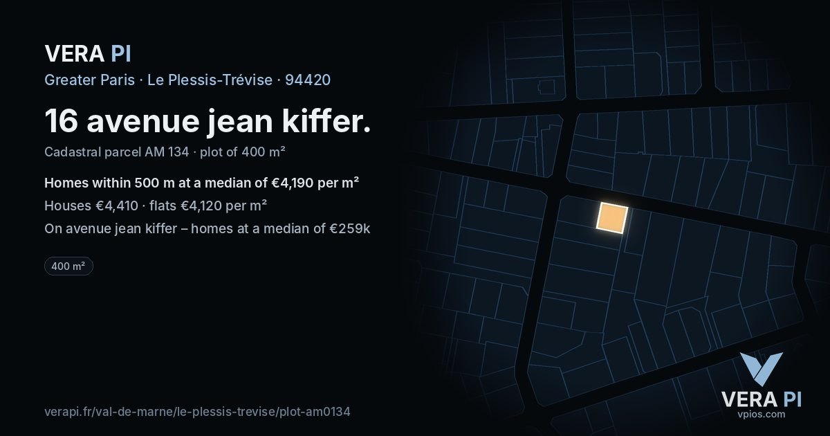 16 avenue jean kiffer, Le Plessis-Trévise at night – the plot lit, the parcels around coloured by the prices near them
