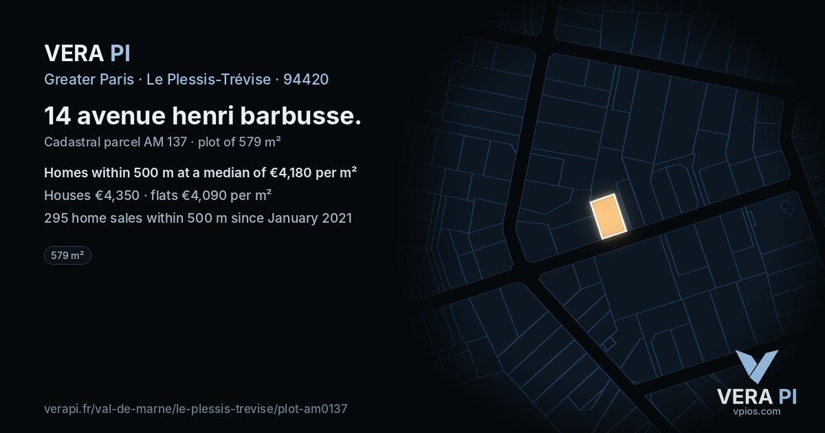 14 avenue henri barbusse, Le Plessis-Trévise at night – the plot lit, the parcels around coloured by the prices near them