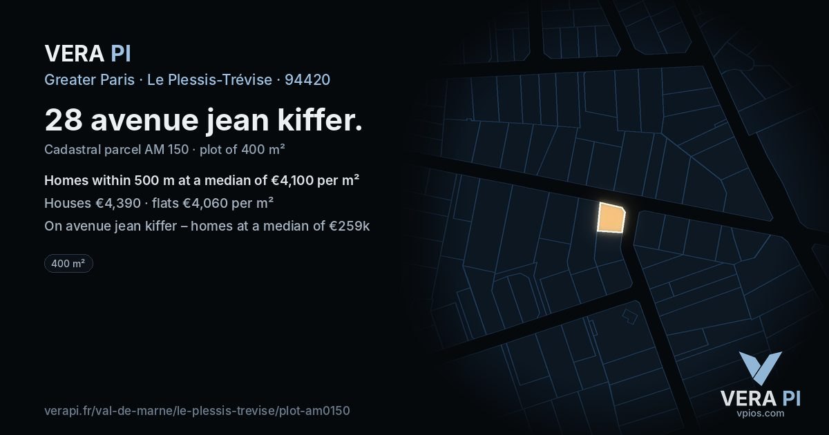 28 avenue jean kiffer, Le Plessis-Trévise at night – the plot lit, the parcels around coloured by the prices near them