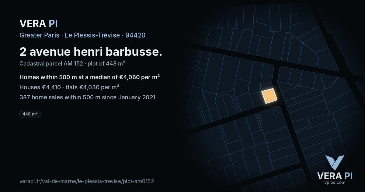 2 avenue henri barbusse, Le Plessis-Trévise at night – the plot lit, the parcels around coloured by the prices near them