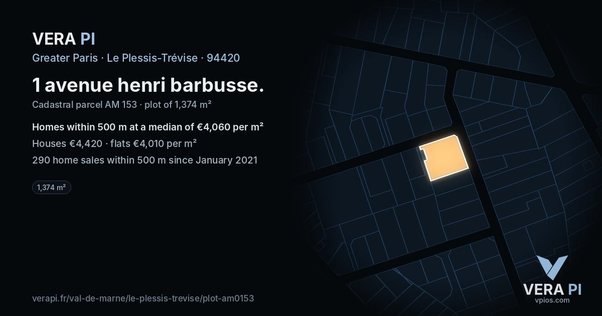 1 avenue henri barbusse, Le Plessis-Trévise at night – the plot lit, the parcels around coloured by the prices near them