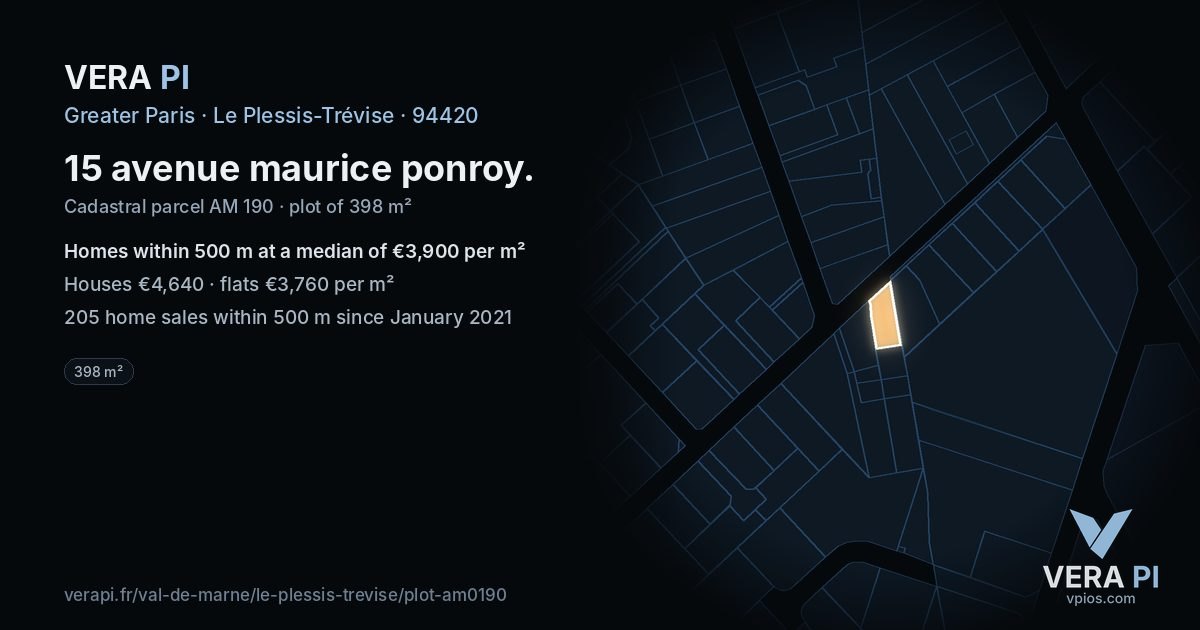 15 avenue maurice ponroy, Le Plessis-Trévise at night – the plot lit, the parcels around coloured by the prices near them