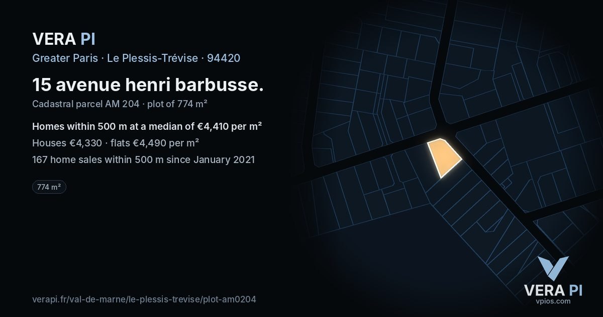 15 avenue henri barbusse, Le Plessis-Trévise at night – the plot lit, the parcels around coloured by the prices near them