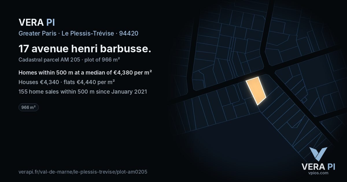 17 avenue henri barbusse, Le Plessis-Trévise at night – the plot lit, the parcels around coloured by the prices near them