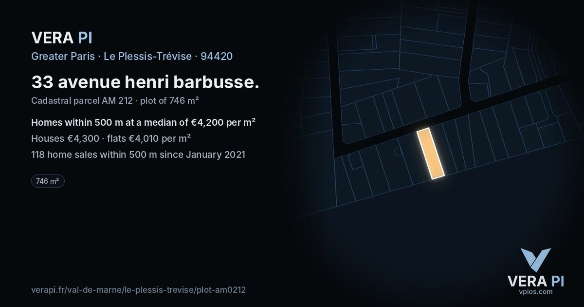33 avenue henri barbusse, Le Plessis-Trévise at night – the plot lit, the parcels around coloured by the prices near them
