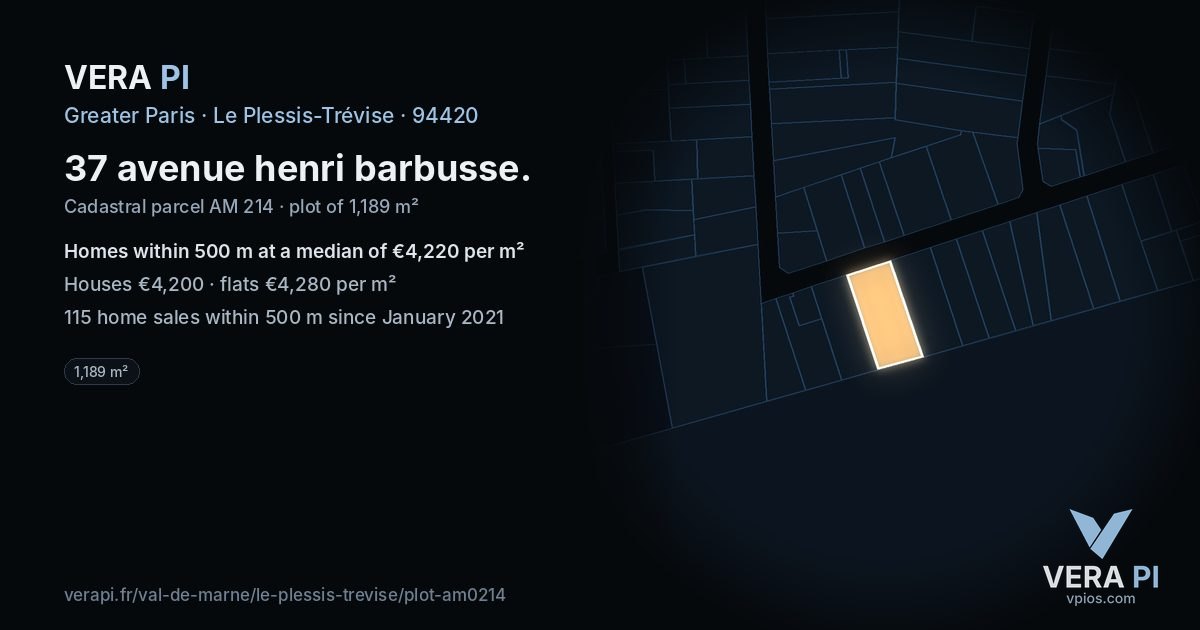 37 avenue henri barbusse, Le Plessis-Trévise at night – the plot lit, the parcels around coloured by the prices near them