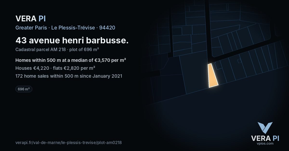43 avenue henri barbusse, Le Plessis-Trévise at night – the plot lit, the parcels around coloured by the prices near them