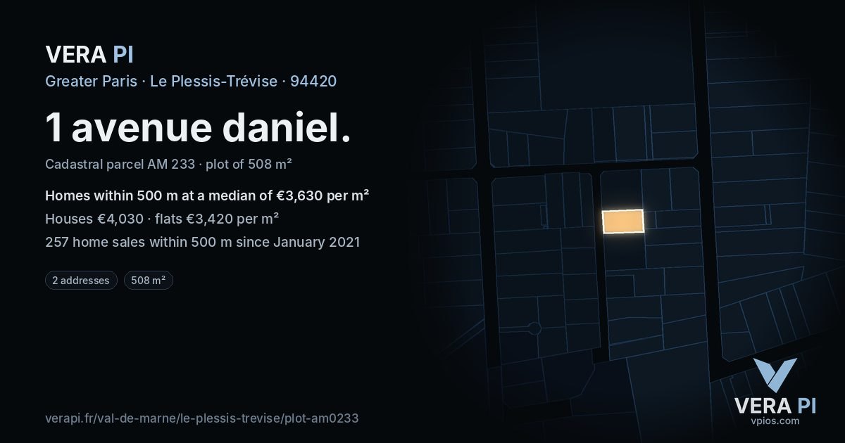 1 avenue daniel, Le Plessis-Trévise at night – the plot lit, the parcels around coloured by the prices near them