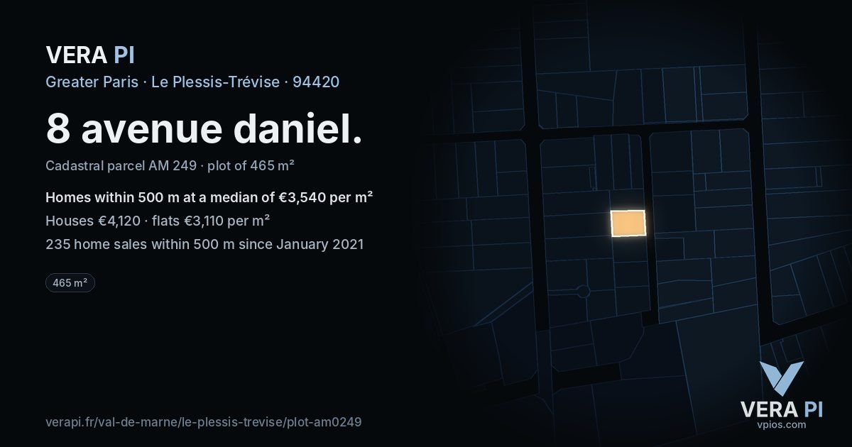 8 avenue daniel, Le Plessis-Trévise at night – the plot lit, the parcels around coloured by the prices near them