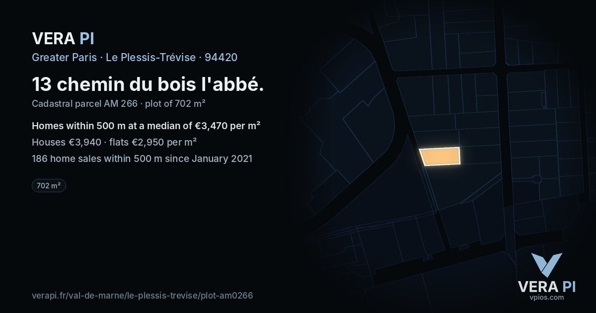 13 chemin du bois l'abbé, Le Plessis-Trévise at night – the plot lit, the parcels around coloured by the prices near them