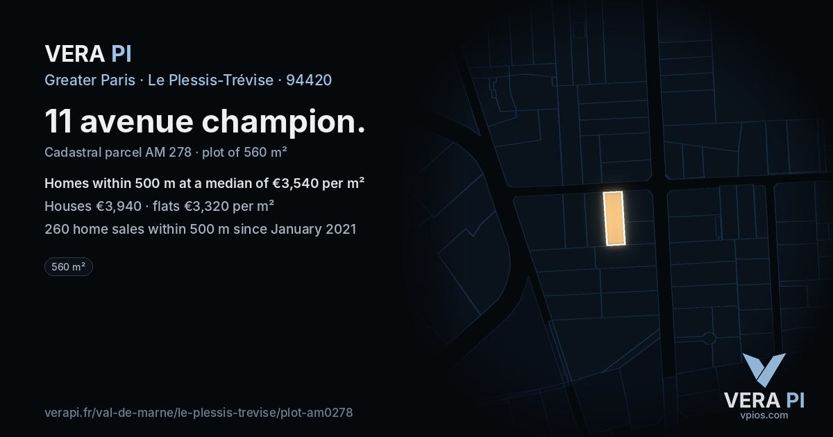 11 avenue champion, Le Plessis-Trévise at night – the plot lit, the parcels around coloured by the prices near them