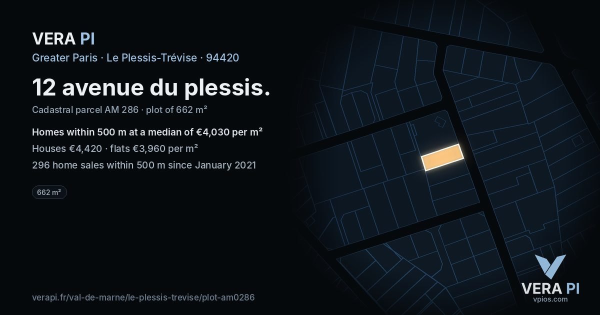12 avenue du plessis, Le Plessis-Trévise at night – the plot lit, the parcels around coloured by the prices near them