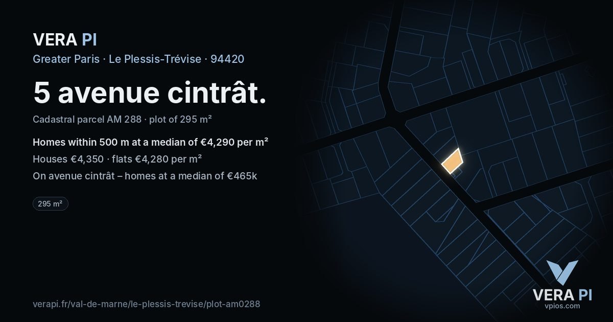 5 avenue cintrât, Le Plessis-Trévise at night – the plot lit, the parcels around coloured by the prices near them