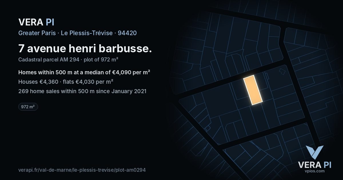 7 avenue henri barbusse, Le Plessis-Trévise at night – the plot lit, the parcels around coloured by the prices near them