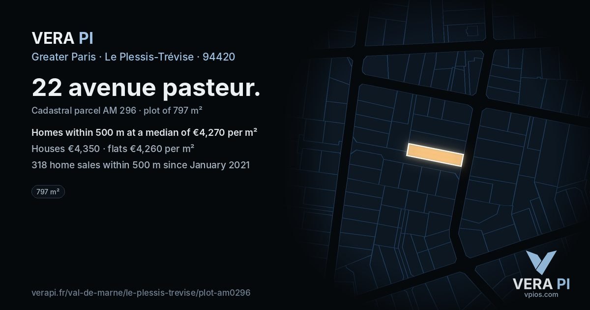 22 avenue pasteur, Le Plessis-Trévise at night – the plot lit, the parcels around coloured by the prices near them