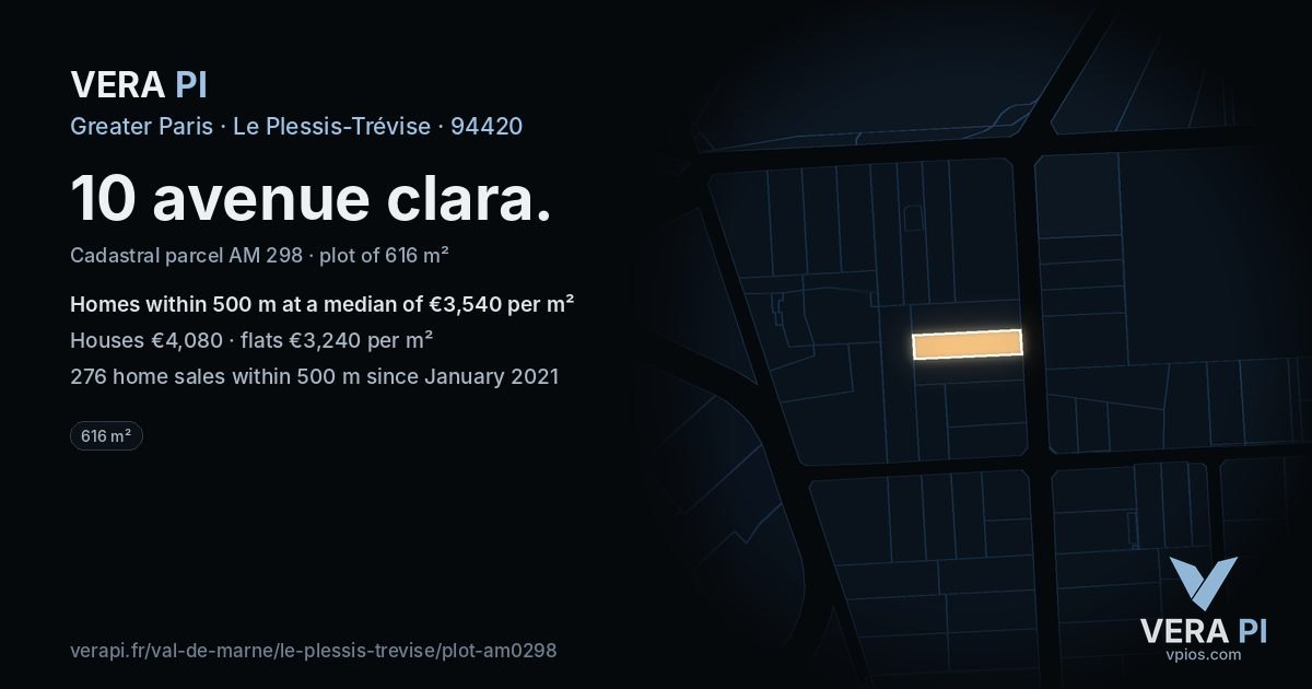 10 avenue clara, Le Plessis-Trévise at night – the plot lit, the parcels around coloured by the prices near them