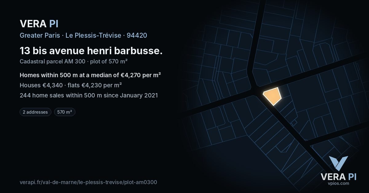 13 bis avenue henri barbusse, Le Plessis-Trévise at night – the plot lit, the parcels around coloured by the prices near them