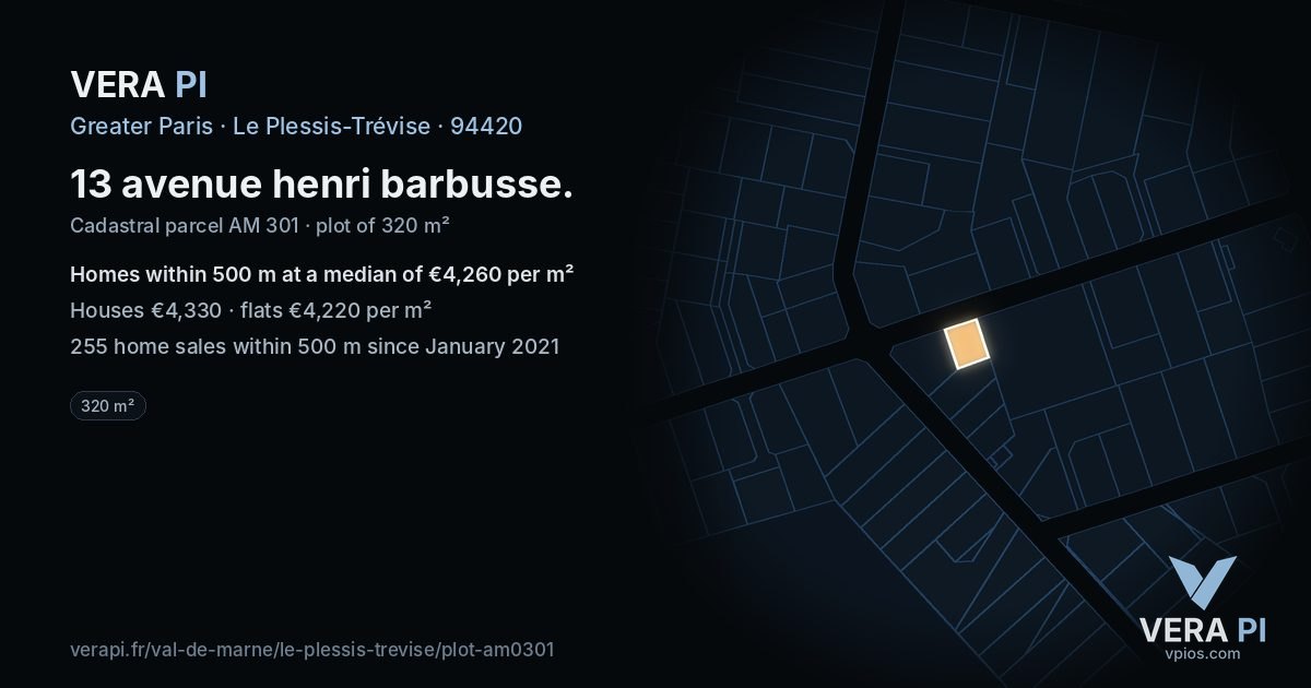 13 avenue henri barbusse, Le Plessis-Trévise at night – the plot lit, the parcels around coloured by the prices near them