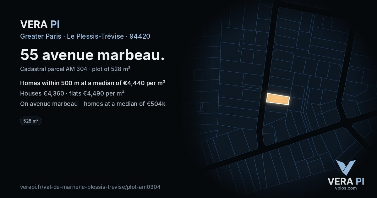 55 avenue marbeau, Le Plessis-Trévise at night – the plot lit, the parcels around coloured by the prices near them