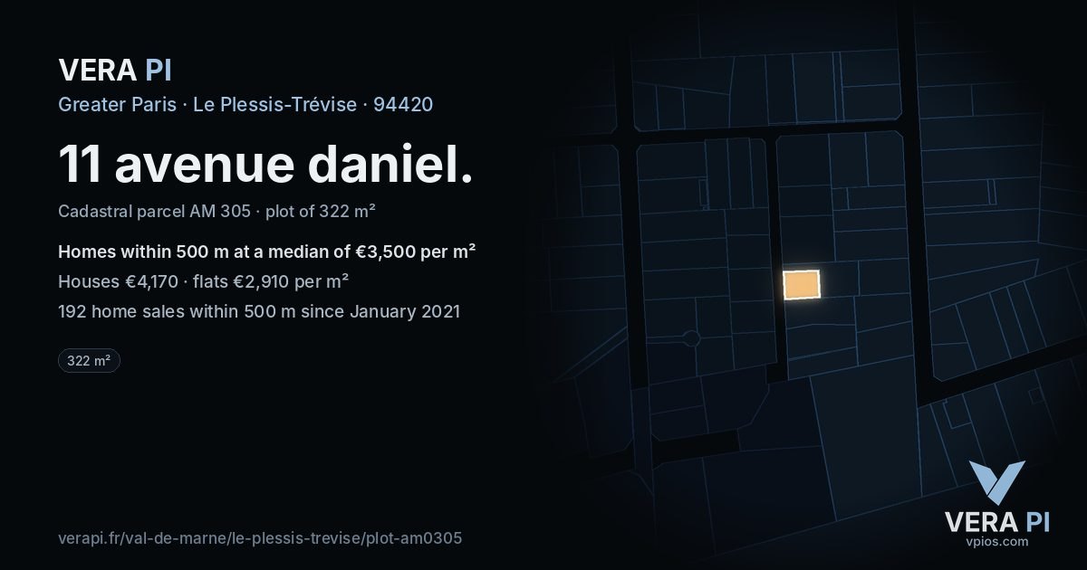 11 avenue daniel, Le Plessis-Trévise at night – the plot lit, the parcels around coloured by the prices near them